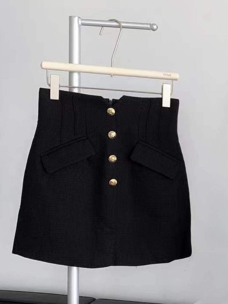 Aiertu Winter Elegant Blazer Skirt Set Outfits Black Fashion 2 Piece Set Office Lady Y2k Crop Tops Slim Mini Skirt Woman Korean Aiertu