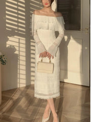 Aiertu White Elegant Vintage Midi Dress Women Ruffles Sexy Beach Party Bodycon Dress Female Silm One Piece Dress Korean Summer Y2k Aiertu