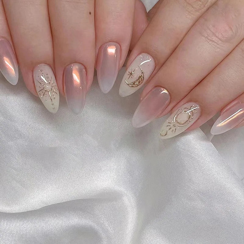 Aiertu Medium-length Acrylic Almond Fake Nails Art Cool Hottie Girl Wear False Nails Europe and USA Press on Nail Removable French Nail Aiertu