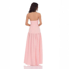 AIERTU  -  Pink Elegant Maxi Long Dresses Pleated Ruched Off Shoulder Women A-Line Party Vintage Gingham High Street  Slash Sexy Summer Aiertu