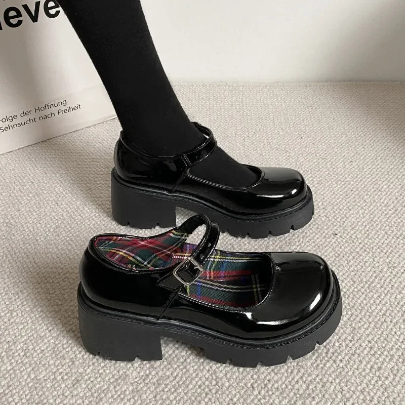 Aiertu Back  to school Spring/autumn Mid Heel Loafers Square Heel Round Toe 2024 High Quality Women's Shoes Buckle Strap Shallow Solid Fashion Pumps Aiertu