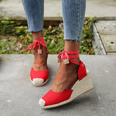 Women's Espadrille Ankle Strap Sandals Comfortable Slippers Ladies Womens Casual Shoes Breathable Flax Hemp Canvas Pumps Aiertu