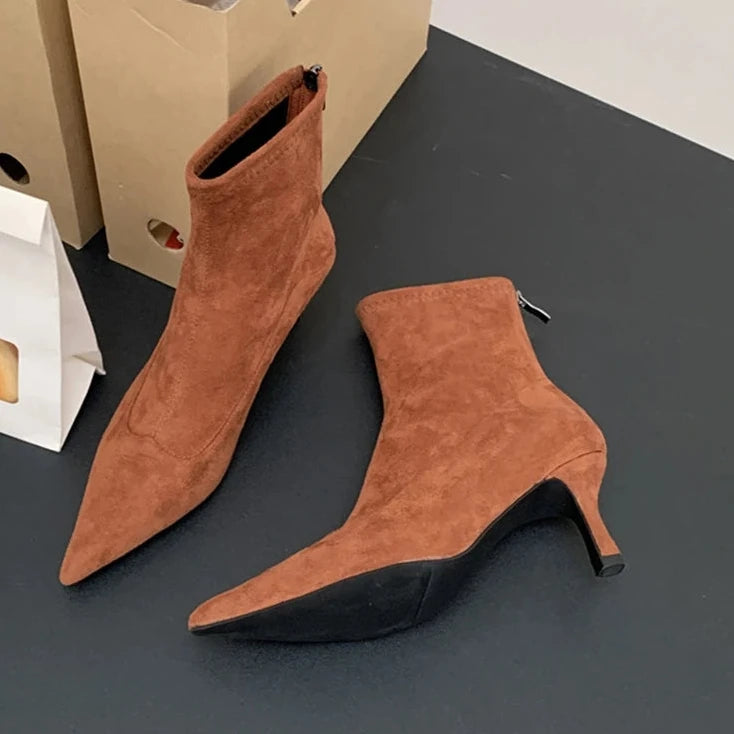 Winter New Brand Women Ankle Boots Fashion Pointed Toe Ladies Elegant Short Boots Thin High Heel Dress Pumps Aiertu