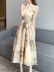 Aiertu Vintage Casual Floral Women Summer Dress Sleeveless Elegant A-Line Party Wedding Clothes Chic Belted Female Vestidos Mujers Aiertu