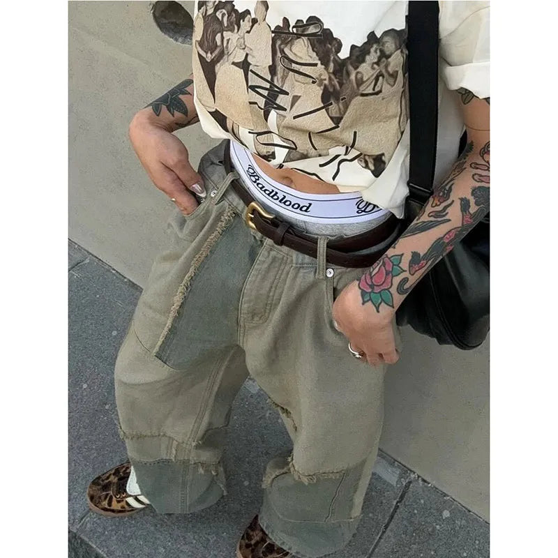 Aiertu Women's Blue Y2k Jeans Baggy Harajuku Trashy Aesthetic Denim Trousers Oversize Jean Pants Vintage Japanese 2000s Style Clothes Aiertu