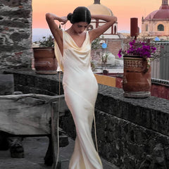Aiertu New In Summer Backless Fashion Long Dresses For Women Solid Color Spaghetti Strap Elegant Slim Bodycon Party Dress Aiertu