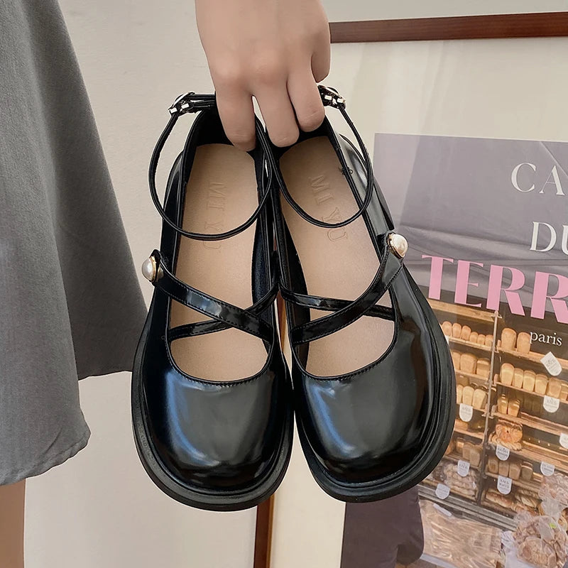 Aiertu Retro Brown Mary Jane Shoes Women Thick Heels Ankle Buckle Lolita Shoes Woman Uniform Pu Leather Student Shoes Female Aiertu