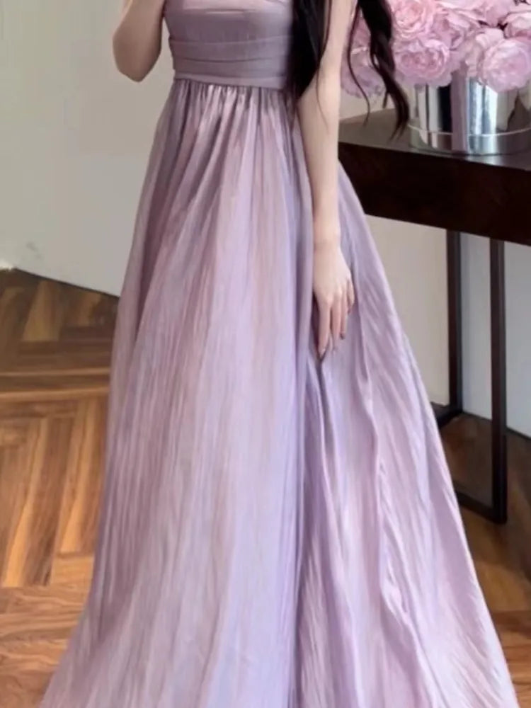Aiertu Elegant and Chic Women Summer A-Line Dress Spaghetti Strap Vintage Solid Party Prom Robe Sleeveless Female Vestidos Lady Mujers Aiertu