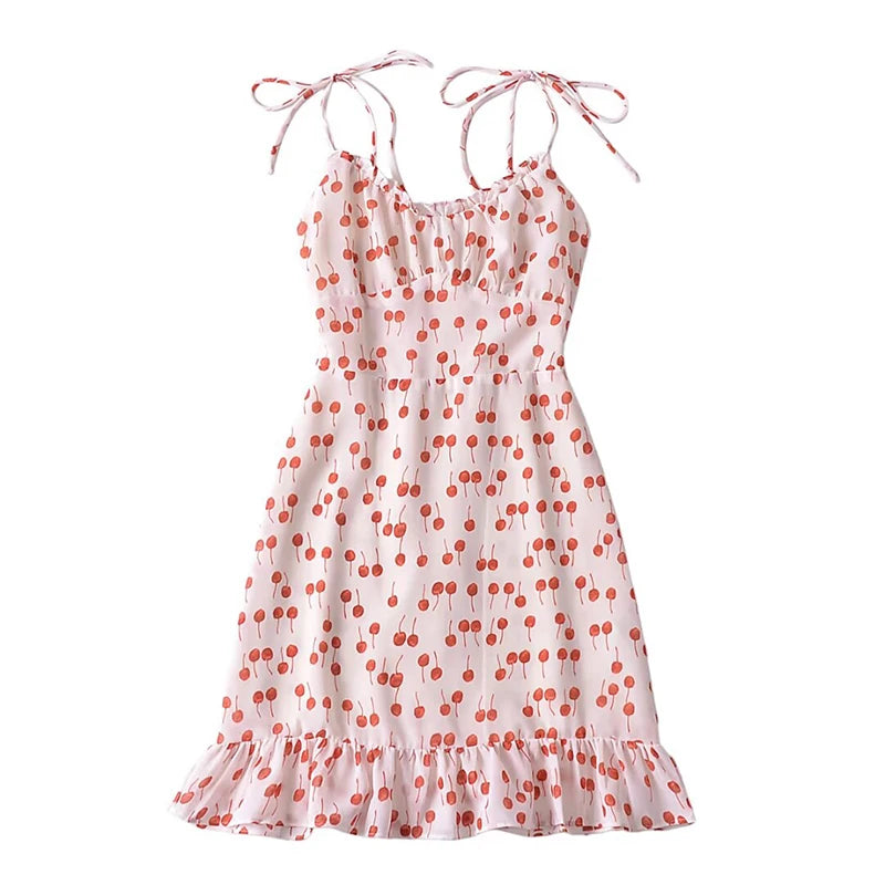 Aiertu 2024 Women French Vintage Floral Print Sling Mini Dress Sexy Sleeveless V Neck Female Holiday Summer Dresses Aiertu