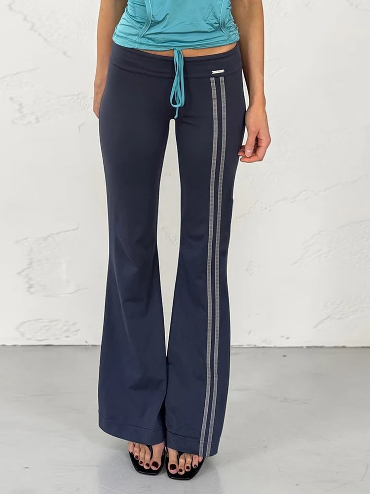 AIERTU  -  Autumn New Trend Stripes Pant Women Chic Metal Decoration Elastic Waist Leisure Comfortable Daily Classic Streetwear Aiertu