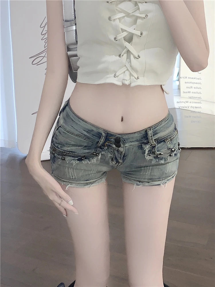 Aiertu Women's Blue Denim Mini Shorts Fashion Low Waist Shorts Jeans Y2k Korean Harajuku 2000s Short pants 90s Aesthetic Clothes Summer Aiertu