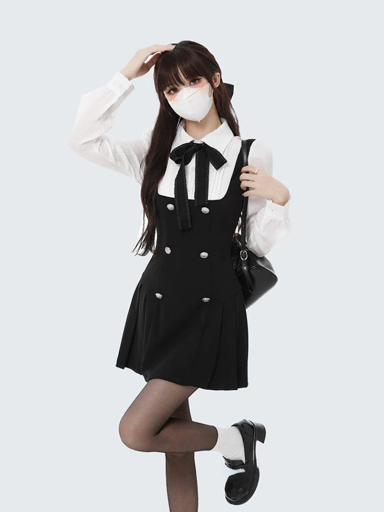 Aiertu Autumn Fake Two Dress Women Slim Chic Long Sleeve Bow Casual Y2k Mini Dress Female Korean Fashion Elegant Short Party Dress Aiertu