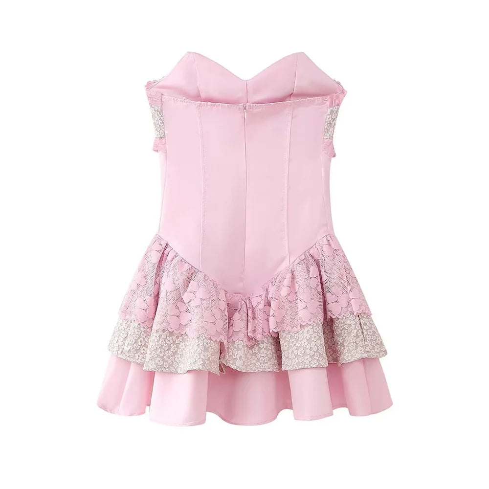 Aiertu 2024 Spring New Product Women's Fashion Sexy Lace Lace Lace Layered Decoration Bra Slim Fit Short Dress Aiertu