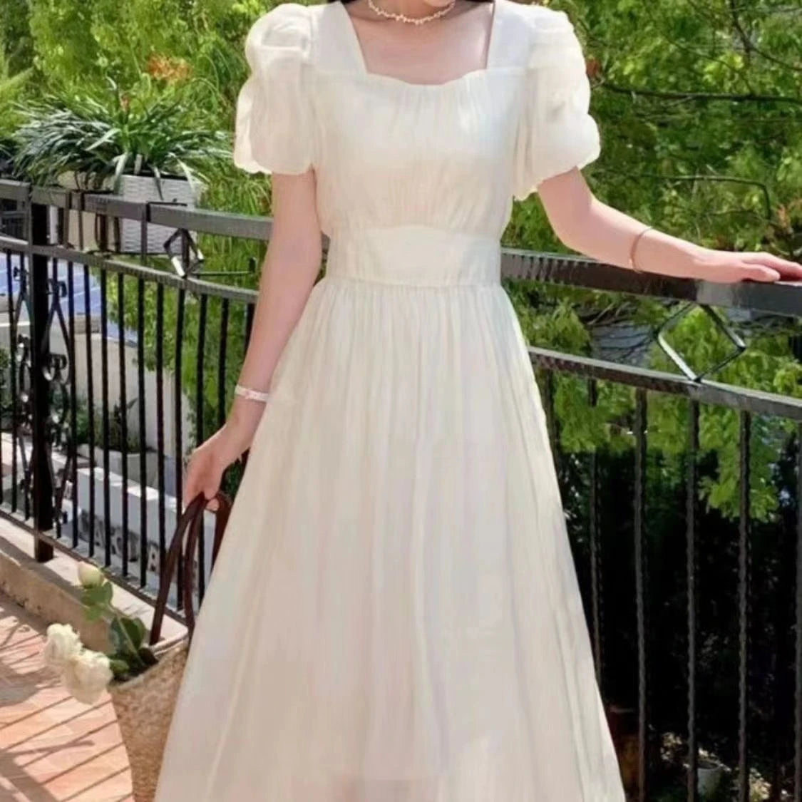 Aiertu Elegant and Chic Women Solid Summer Dress Vintage A-Line Short Sleeve Party Prom Dresses Female Clothes Long Robe New Aiertu