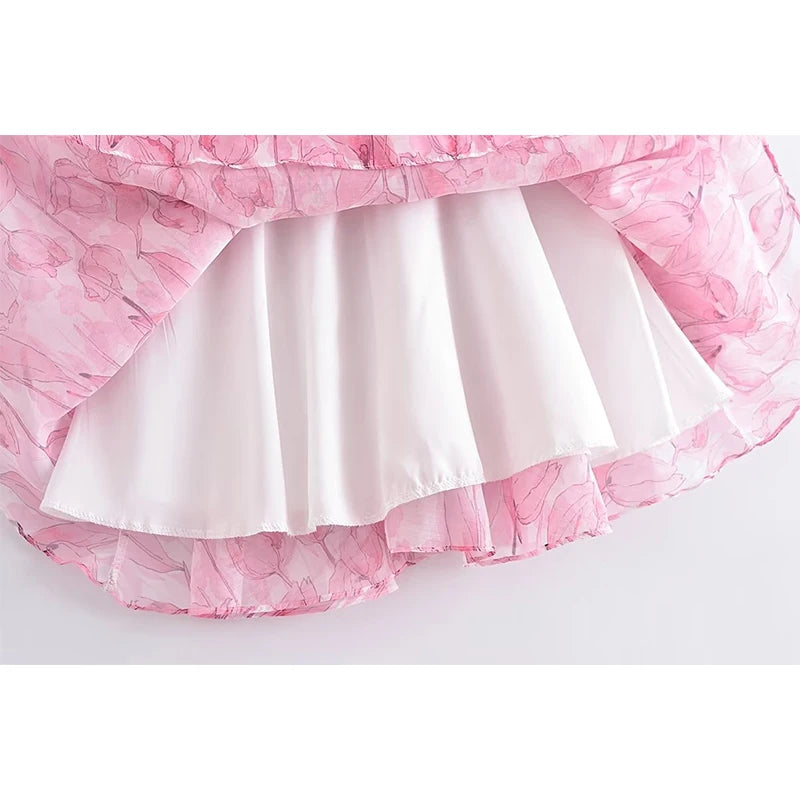 Aiertu Sweet Women Pink Floral Print Sexy Sling Mini Dress Sleeveless Female A-line Mini Summer Dresses Holiday Robe Aiertu