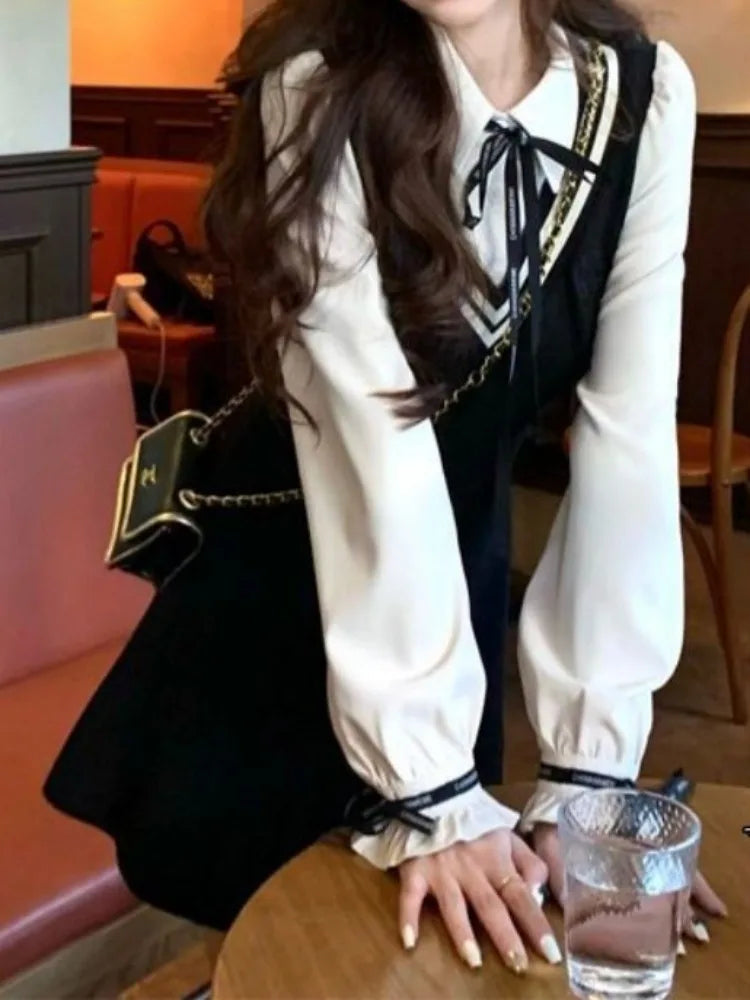 Aiertu Coquette Preppy Style School Dress Polo Korean Fashion Kawaii Student Fake Two Pieces Mini Short Dresses Autumn Aiertu