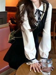 Aiertu Coquette Preppy Style School Dress Polo Korean Fashion Kawaii Student Fake Two Pieces Mini Short Dresses Autumn Aiertu
