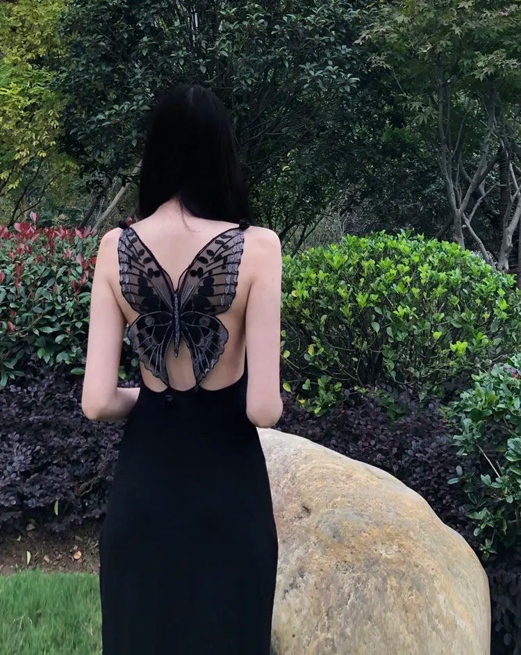 Aiertu Black Elegant Knitted One-piece Dress Women Bow Embroidery Design Evening Party Dress Female Fashion Korean Sexy Backless Dress Aiertu