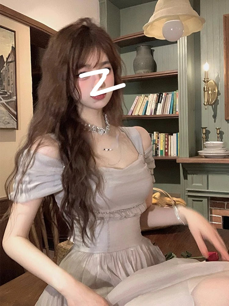 Aiertu French Elegant Fairy Midi Dress Office Lady One Piece Dress Korean Fashion 2024 Summer Pure Color Sweet Even Party Dress Woman Aiertu