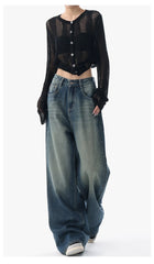Aiertu Autumn Vintage Chicly Slim Button Female High Waisted Jeans American Basic Simple Casual Fashion S-XL Baggy Jeans Women Aiertu