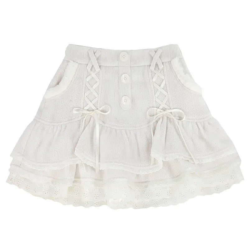 Aiertu Japanese Sweet Soft Knitted Skirt Women Pink Lace Designer Casual Mini Skirt Spring Korean Party High Waist Vintage Clothes Aiertu