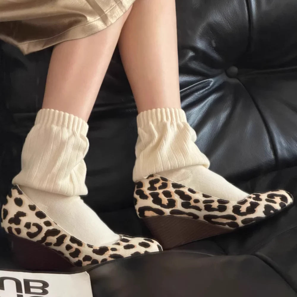AIERTU  -  French Retro Leopard Print Round Toe Wedge Pumps Brown & Black Spotted Pattern New Style Elegant Women's High Heels Aiertu