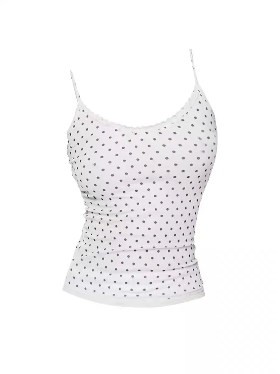 Aiertu Kawaii Sweet Lace Tanks Women Korean Fashion Y2k Harajuku Streetwear Polka Dot Printing Slim Tees Tops Soft Hot Gril 2024 Aiertu