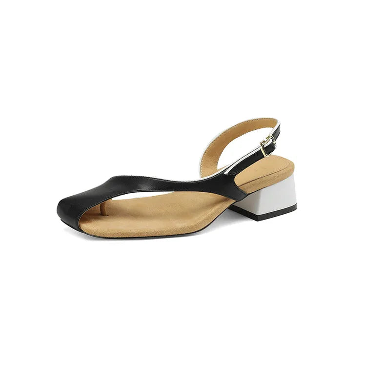 Aiertu NEW Summer Women Sandals Square Toe Chunky Heel Shoes Split Leather Shoes for Women Fashion Concise Low Heel Designer Sandals Aiertu