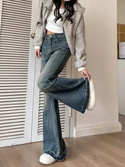 Aiertu Fashion Slim Casual Vintage Blue Women‘s Jeans Winter American Style Chic Office Ladies Pockets Basic Female Flare Pants Aiertu