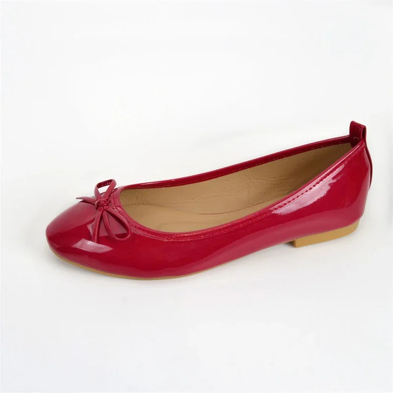 Women's Casual Patent Leather Korean Shoes Ladies Bowknot Shallow Elegant Female Moccasins Summer Autumn Flats Shoe Aiertu