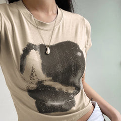 Aiertu Vintage Chic Print y2k Crop Top Crewneck Slim Short Sleeve T-shirt Summer Harajuku  Streetwear y2k Retro Tees Shirt Women Aiertu
