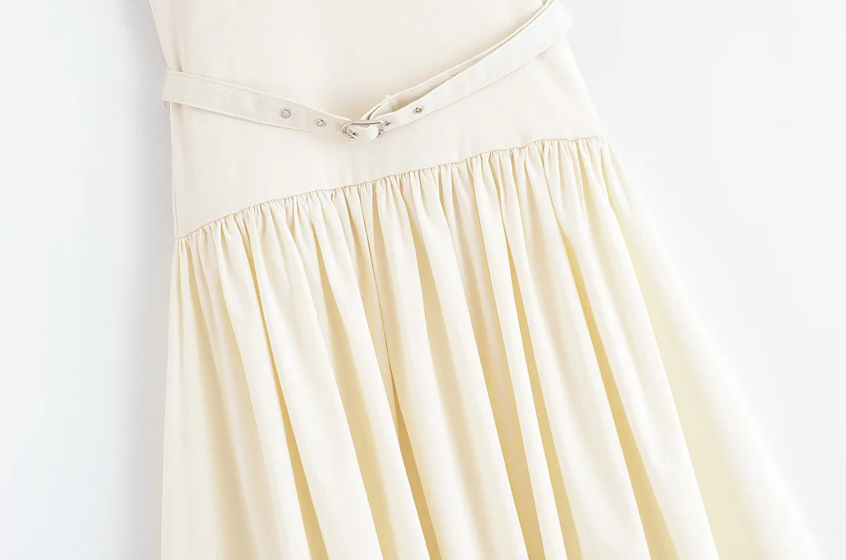AIERTU  -  autumn new women's casual fashion temperament simple sleeveless tube top slim stitching belt mid-length dress Aiertu