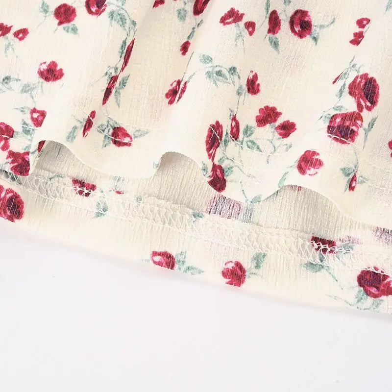 AIERTU  -  French Retro Rose Floral Dress with Waist and Thin Folds Pure Lust Sweet and Spicy Temperament Long Dress Aiertu