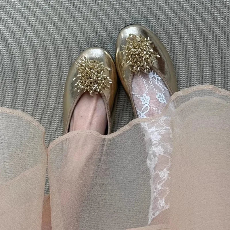 AIERTU  -  Women's Shoes Exquisite Metal Decoration Round Head Casual Shoes for Woman Fashion Ballet Flat Shoe Designer Shoes Zapatos Mujer Aiertu