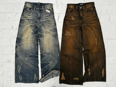 Aiertu Retro High Waisted Baggy Jeans Y2k Jeans Punk Hip Hop Ripped Jeans for Women Harajuku Rock Wide Leg Slouchy Pants Streetwear Aiertu