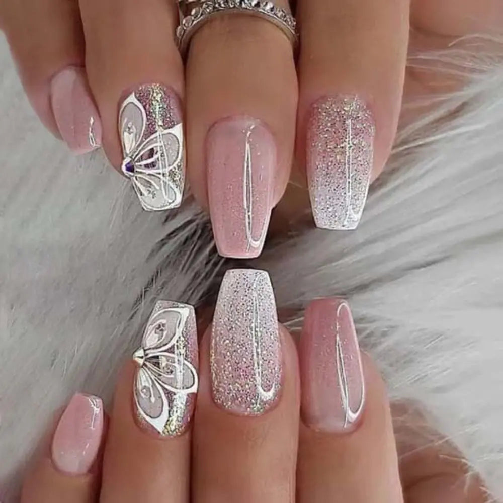 Aiertu 24pcs Gradient Fake Nails French Ballerina Nail Waterproof Faux Medium Coffin false nails Fingernails Press on Nails Tips aiertu