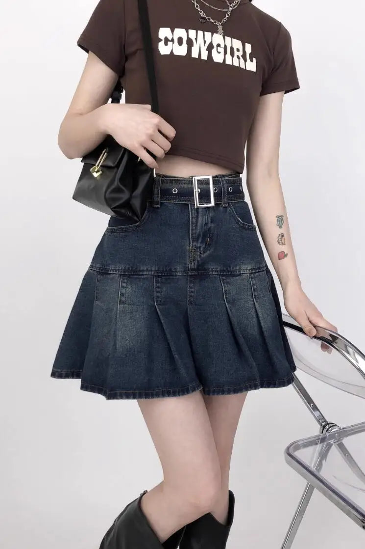 Aiertu Korean Y2K Style Harajuku High Waist High Street Jeans Skirts 2023 Summer Women's Sexy Loose Fit Hotsweet Denim Pleated Skirt Aiertu