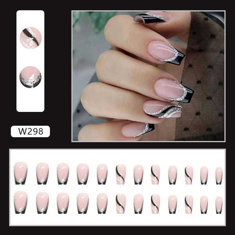 Aiertu 24pcs/Box Ballerina Nail Tip Purple with Design Manicure Patches Fresh Floral Almond False Nails Press on Med Nails Detachable Aiertu