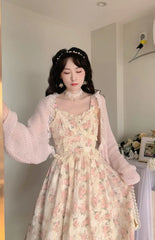 Aiertu Chiffon Lace Strap Dress Women Floral Embroidery Fairy Vintage Long Dress Female Sweet Princess Casual Party Dresses Summer Aiertu