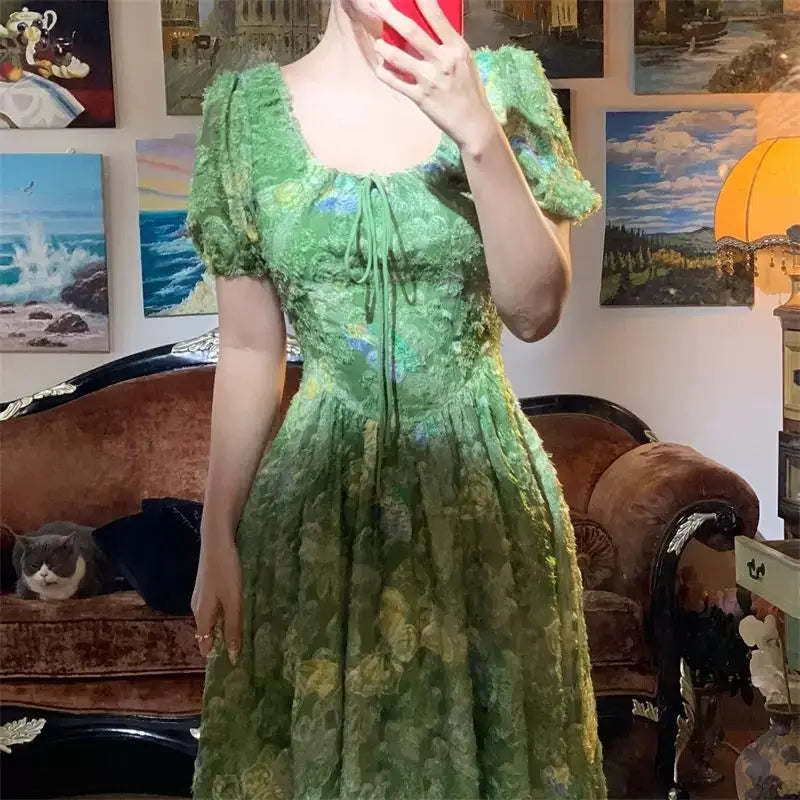 Aiertu Vintage Elegant Floral Long Dress Women Beach Party Evening Vacation Dresses Female Casual Designer Fashion Summer Dresses 2024 Aiertu