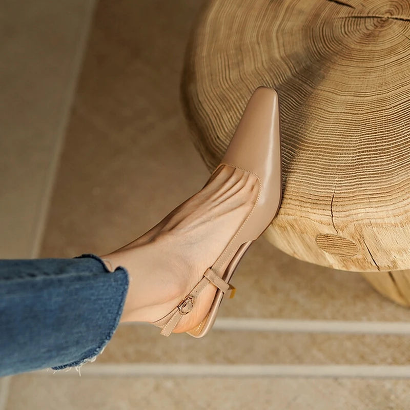 Aiertu Summer Women Shoes Cow Leather Shoes Women Slingback Thin Heel Sandals for Women Square Toe Women Shoes Designer sandals Aiertu