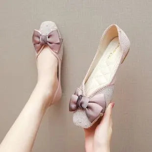 moccasins women silk lace bow flat shoes square toe soft bottom slip on loafers woman ballet flats platform shoes Aiertu