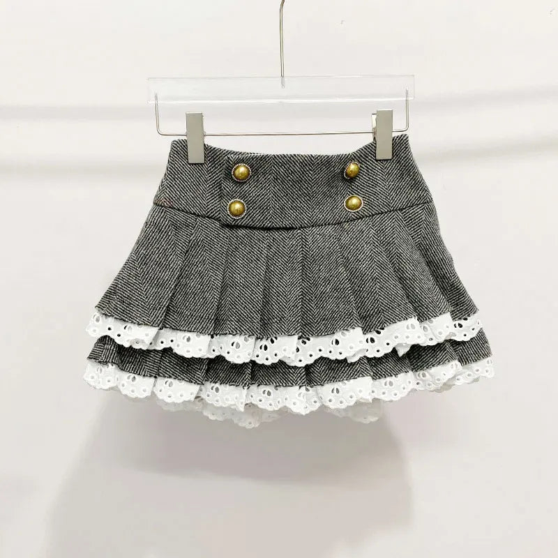 Aiertu Small Fragrant Autumn Sweet Single Breasted Lace Ruffles Jacket + High Waist Pleated Skirt Two Peice Set for Women Matching Sets Aiertu
