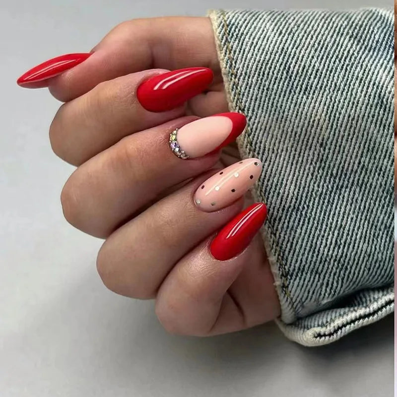 Aiertu Medium-length Acrylic Almond Fake Nails Art Cool Hottie Girl Wear False Nails Europe and USA Press on Nail Removable French Nail Aiertu