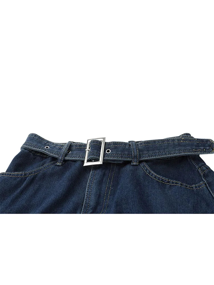 Aiertu Y2k High Waist Denim Mini Pleated Skirts With Belt Women Summer Fashion Retro A Line Skirt Korean Ins Female Casual Skirts Aiertu