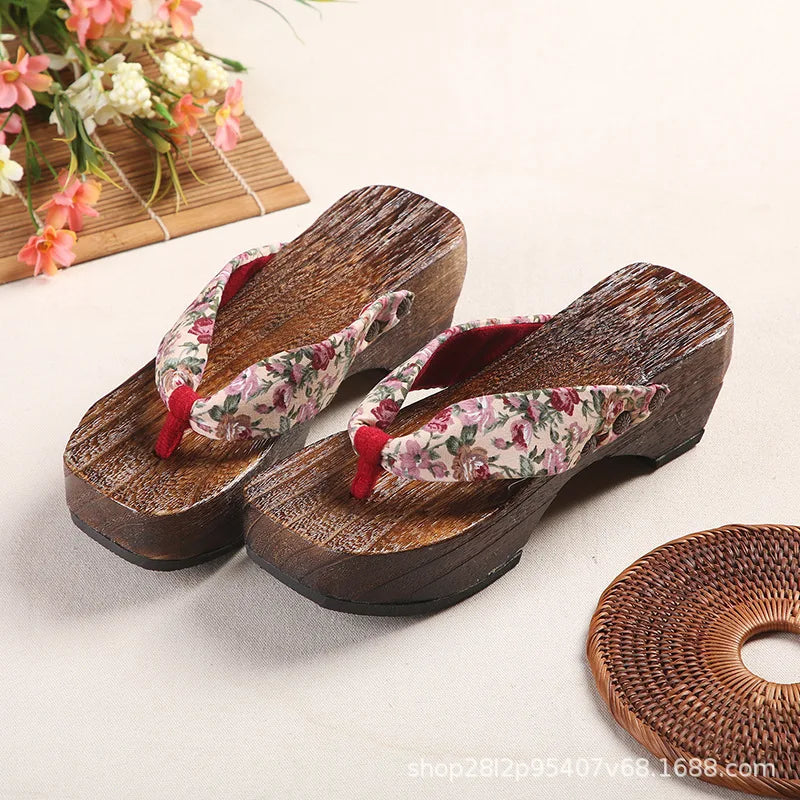AIERTU  -  New Women's Japanese Style Crescent Geta Sandals Solid Color Modified Platform High Heel Thong Slippers For Cosplay Aiertu