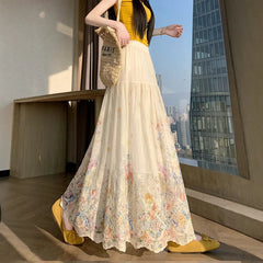 AIERTU  -  New Summer Hot Selling Pleated Skirt with Lace Embroidery and Hollowed out Skirt for Women Aiertu