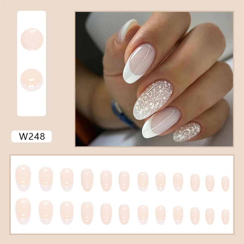 Aiertu 24pcs/Box Ballerina Nail Tip Purple with Design Manicure Patches Fresh Floral Almond False Nails Press on Med Nails Detachable Aiertu