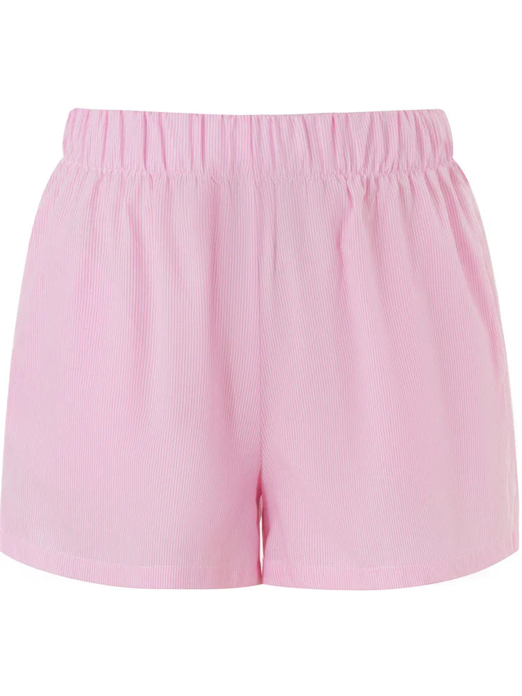 Aiertu Women Striped Print Shorts Casual Elastic Low Waist Lounge Shorts Going Out Pants Summer Streetwear 2024 Bottoms New Aiertu