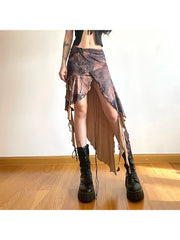 Aiertu Women's Irregular Skirt Harajuku Y2k Vintage Long Brown Skirts 90s Aesthetic Korean A-Line Skirt Emo 2000s Trashy Clothes 2024 Aiertu